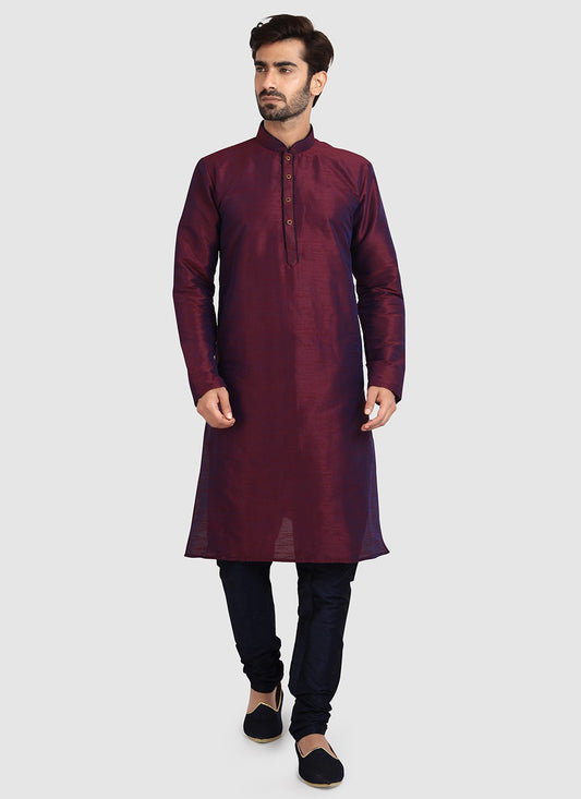 Plain Art Silk Wine Kurta Pyjama - M3424