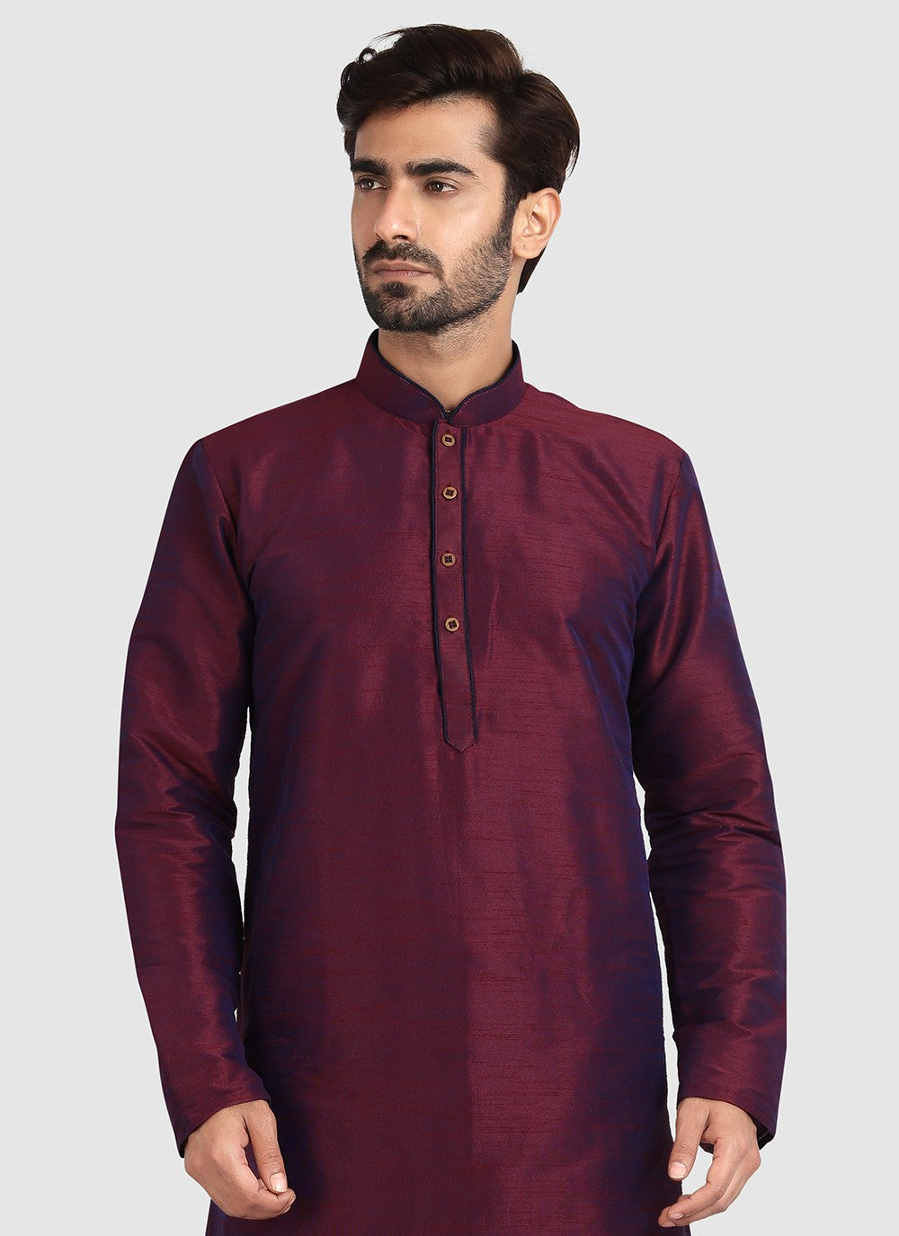 Plain Art Silk Wine Kurta Pyjama - M3424