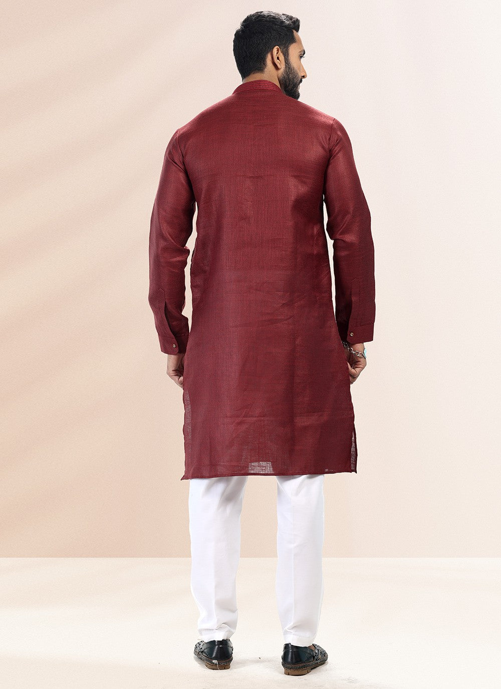 Plain Cotton , Linen Wine Kurta Pyjama - M4900