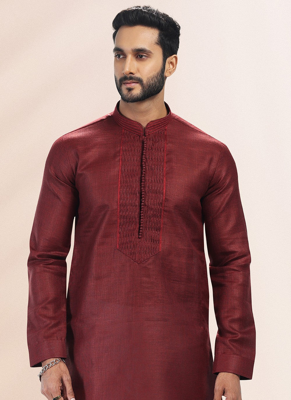 Plain Cotton , Linen Wine Kurta Pyjama - M4900