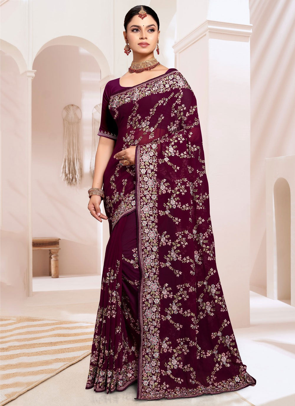 Classic Embroidered Georgette Saree - S8928