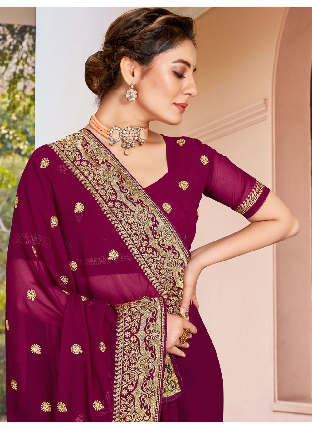 Classic Embroidered Georgette Saree - S1855