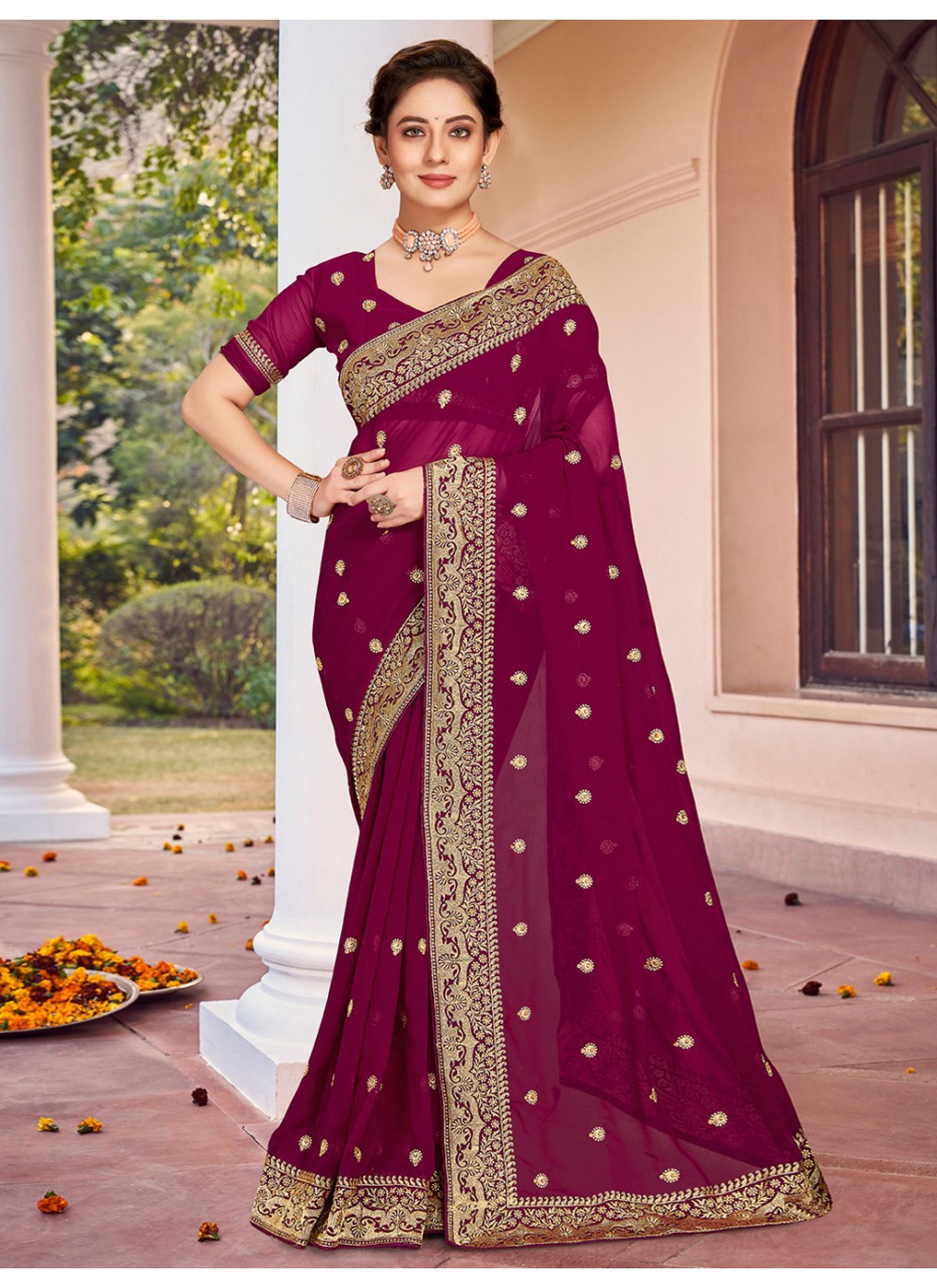 Classic Embroidered Georgette Saree - S1855