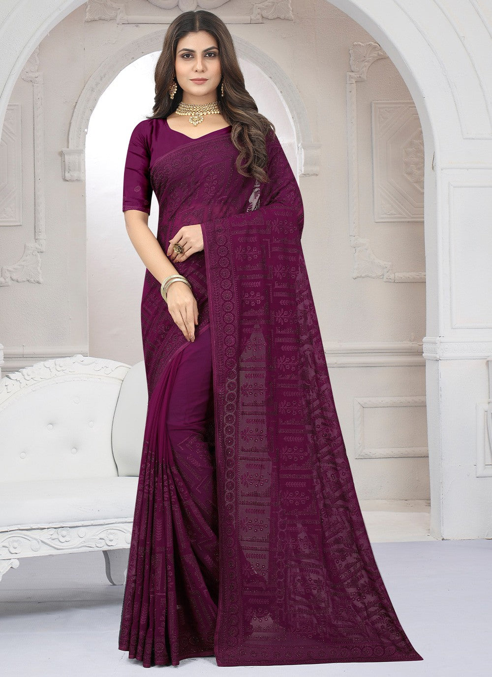 Trendy Embroidered Net Saree - S2762