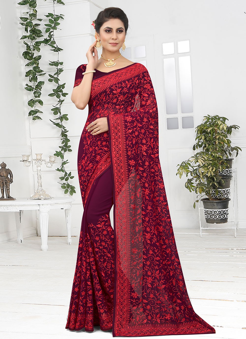 Classic Embroidered Georgette Saree - S1664