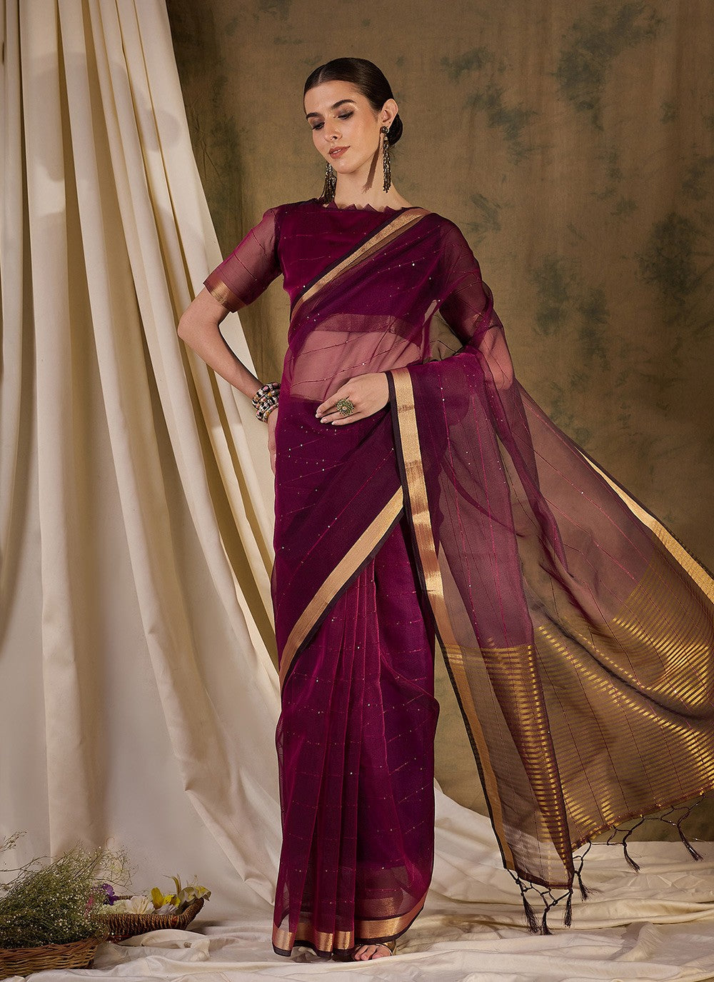 Casual Sequins Organza, Silk Saree - S6993