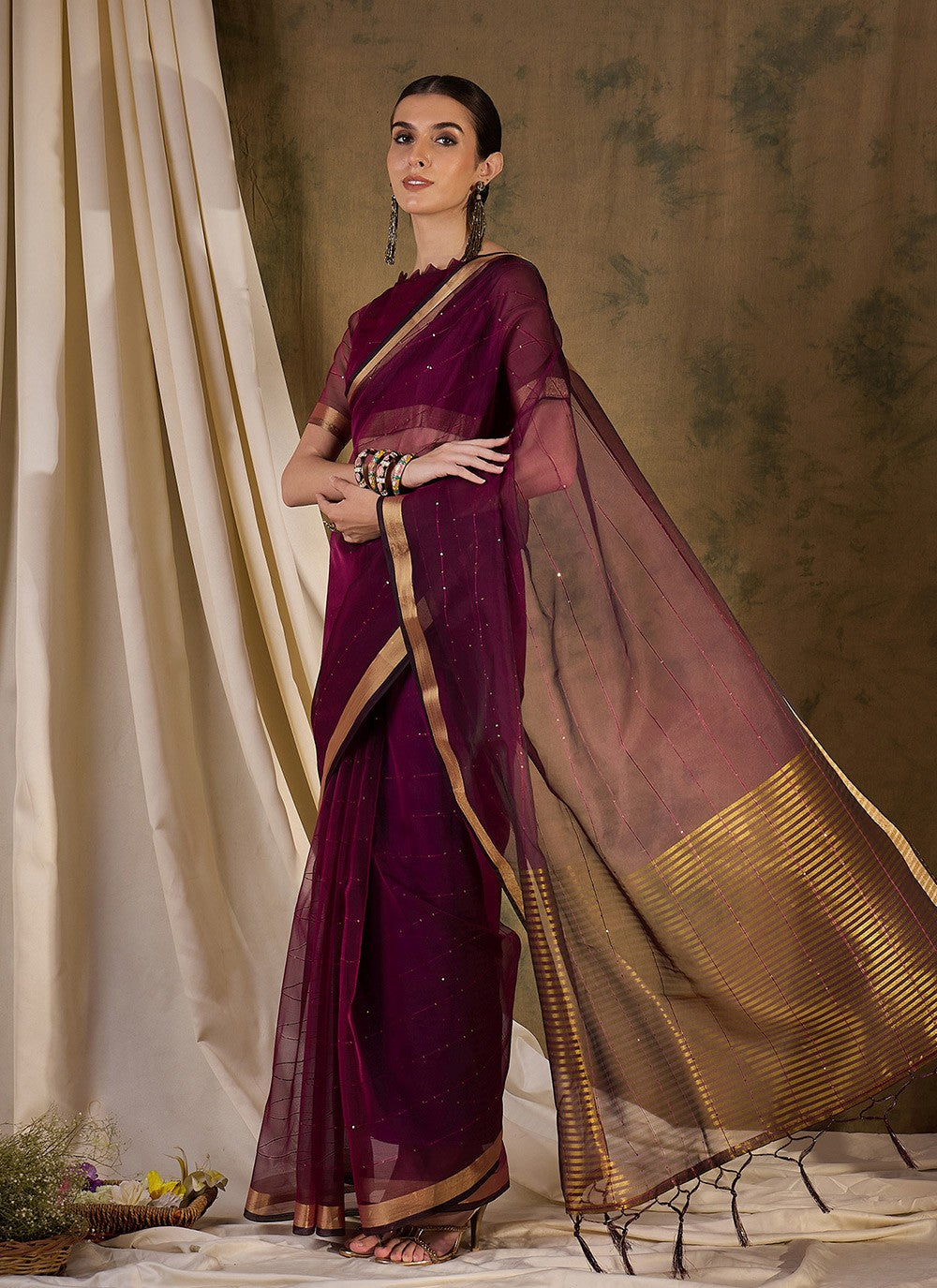 Casual Sequins Organza, Silk Saree - S6993