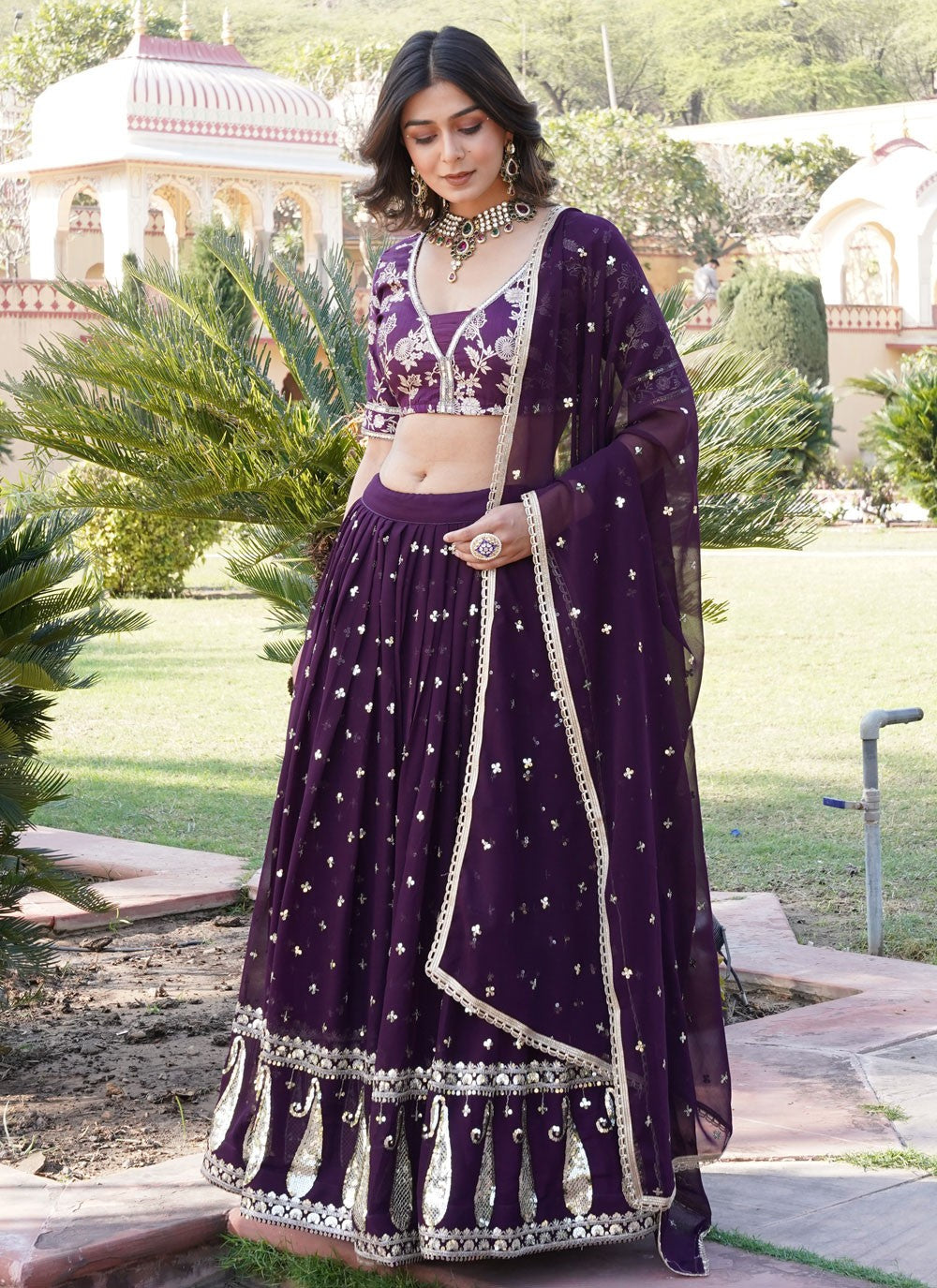 Embroidered Faux Georgette A - Line Lehenga - L1702