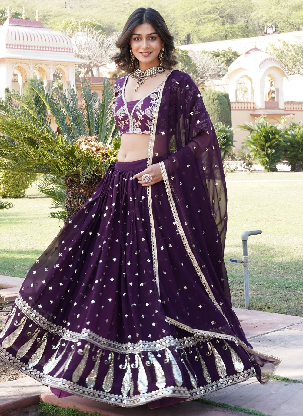 Embroidered Faux Georgette A - Line Lehenga - L1702