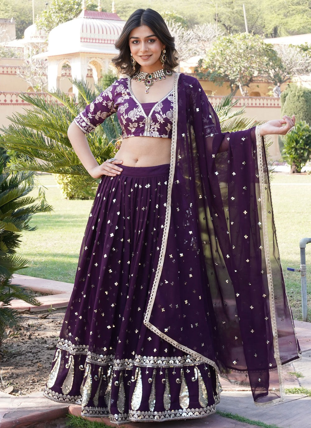 Embroidered Faux Georgette A - Line Lehenga - L1702