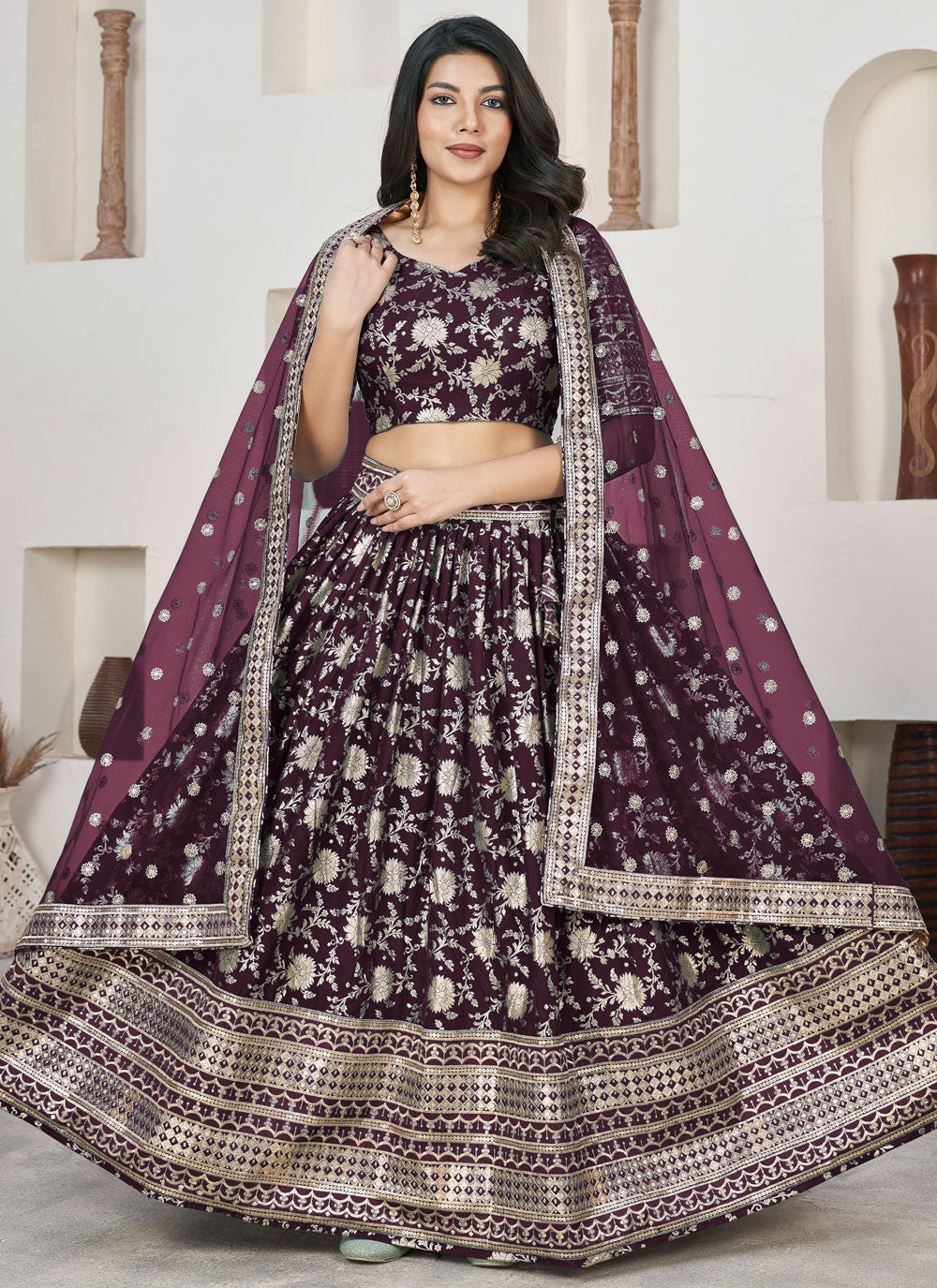 Embroidered Jacquard A - Line Lehenga - L1644