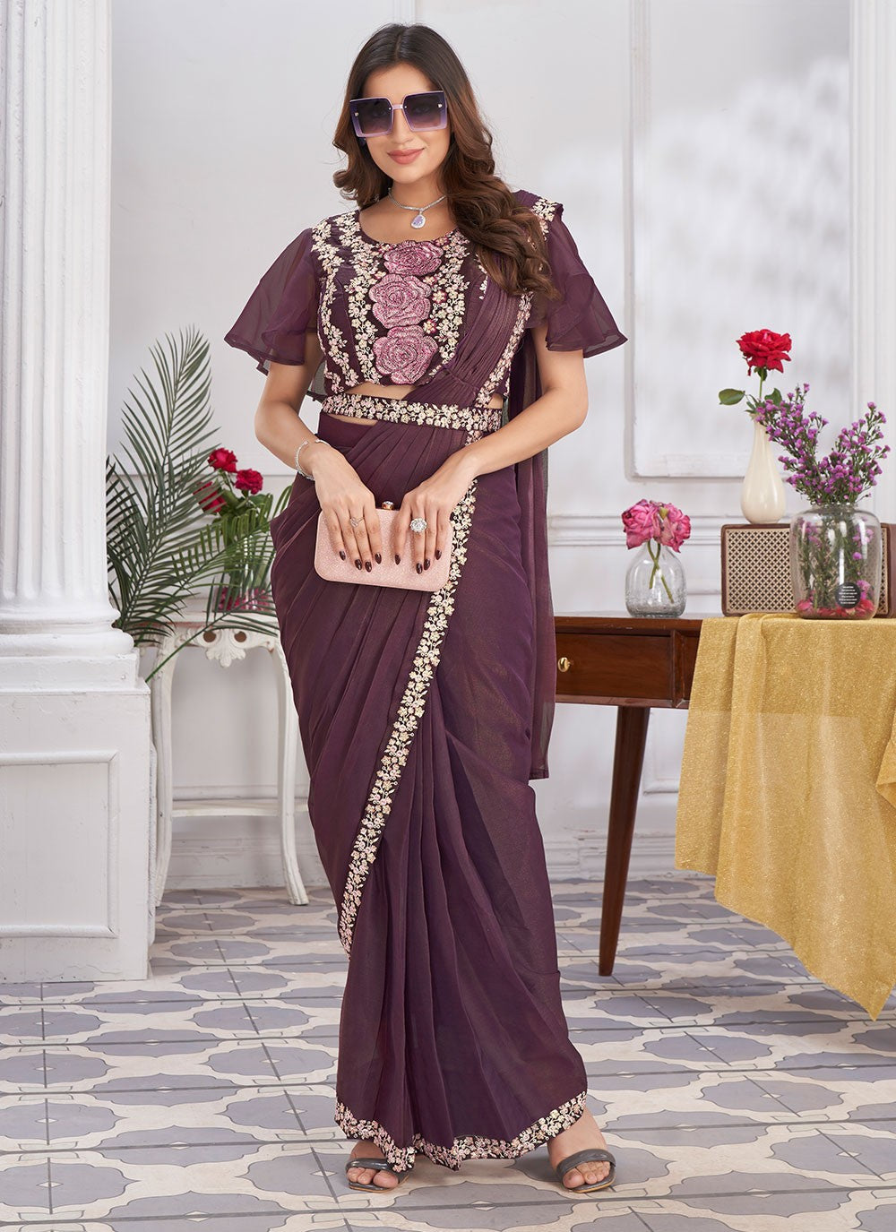 Classic Embroidered Georgette Saree - S6628