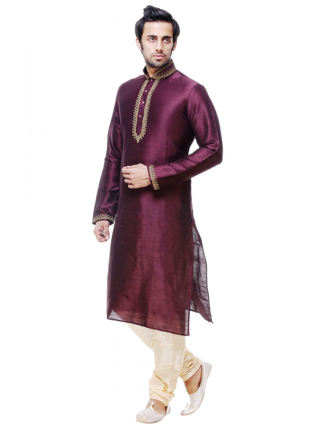 Plain Silk Wine Kurta Pyjama - M1013