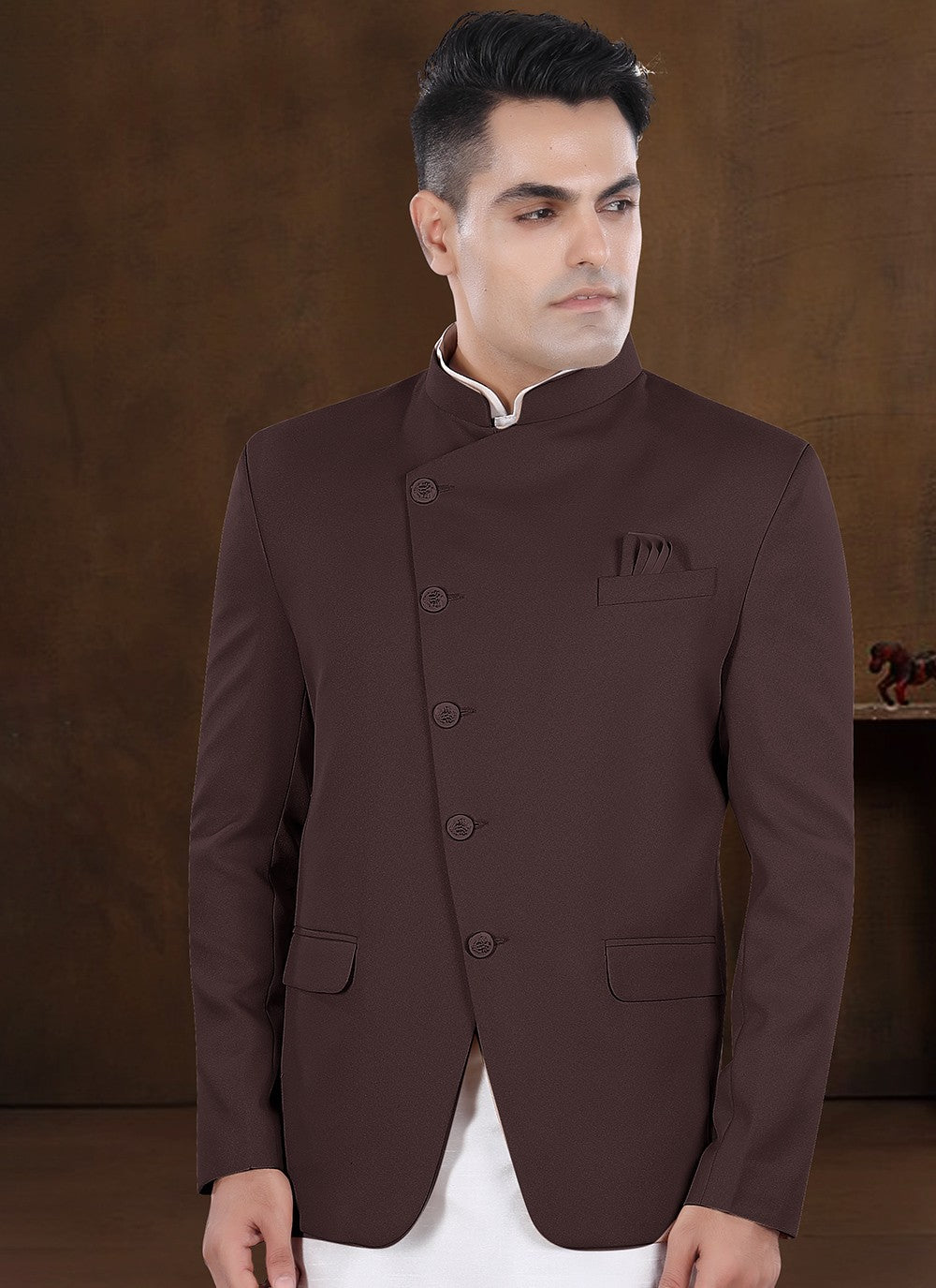 Plain Silk, Viscose Wine Kurta Payjama With Jacket - M8196