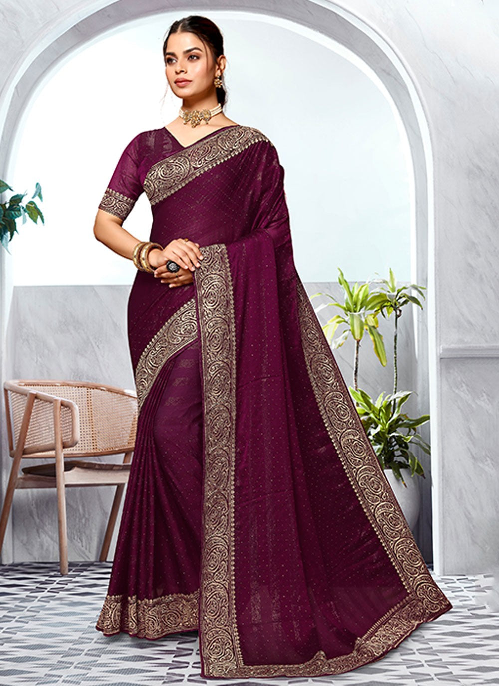 Classic Embroidered Art Silk Saree - S5981