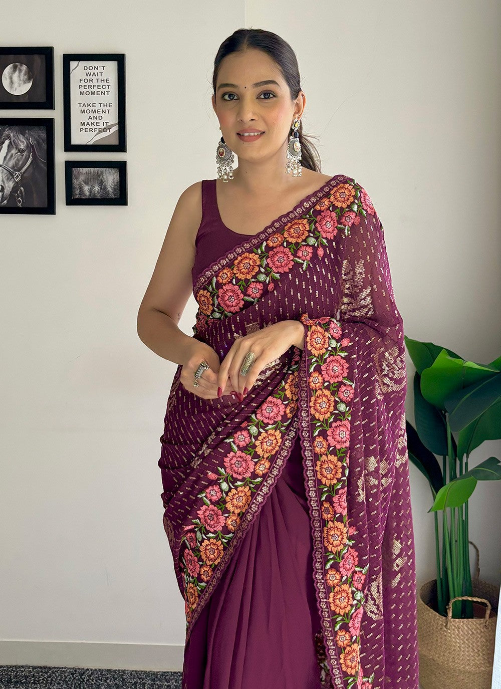 Traditional Embroidered Georgette Saree - S8343