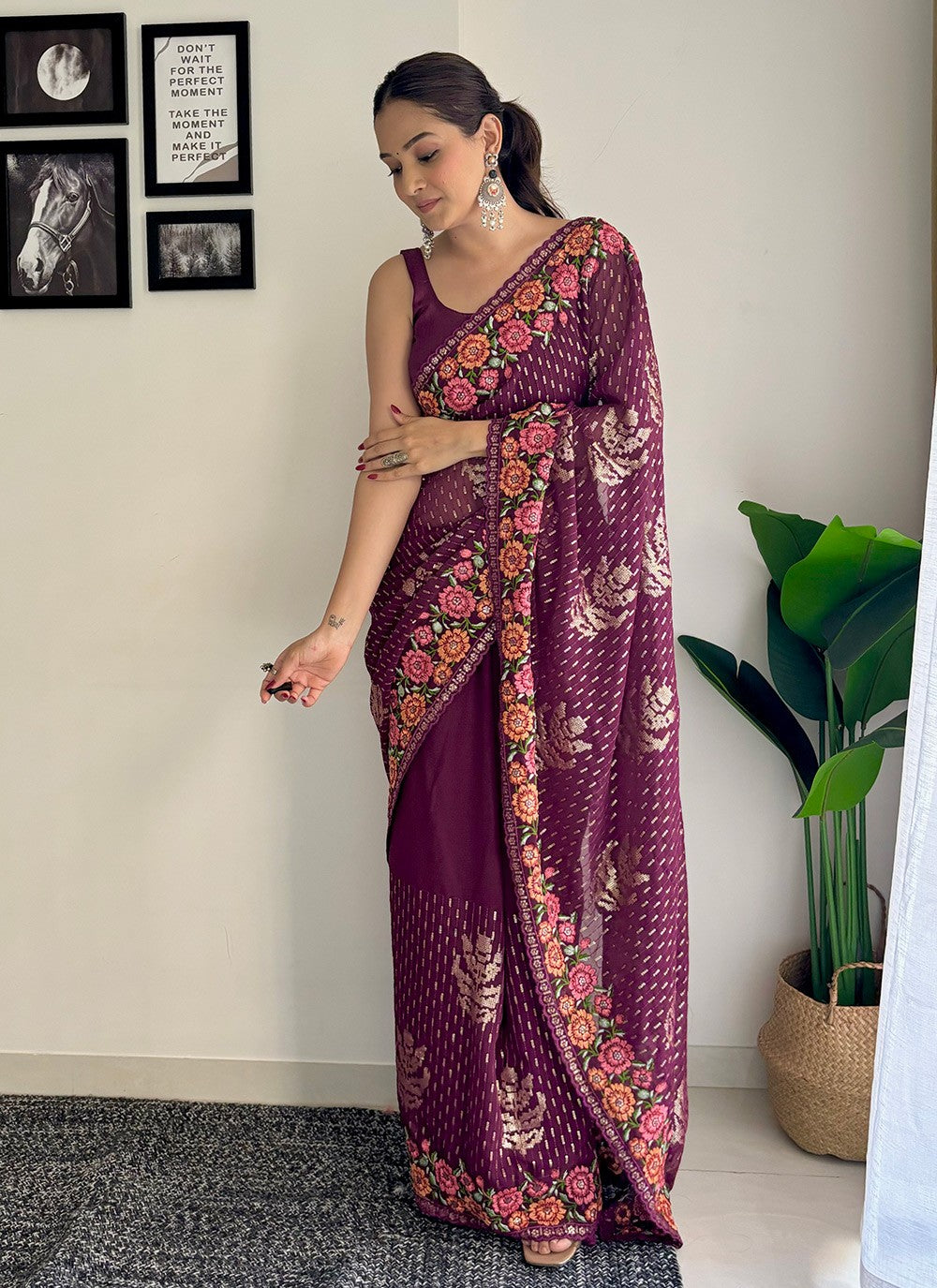 Traditional Embroidered Georgette Saree - S8343