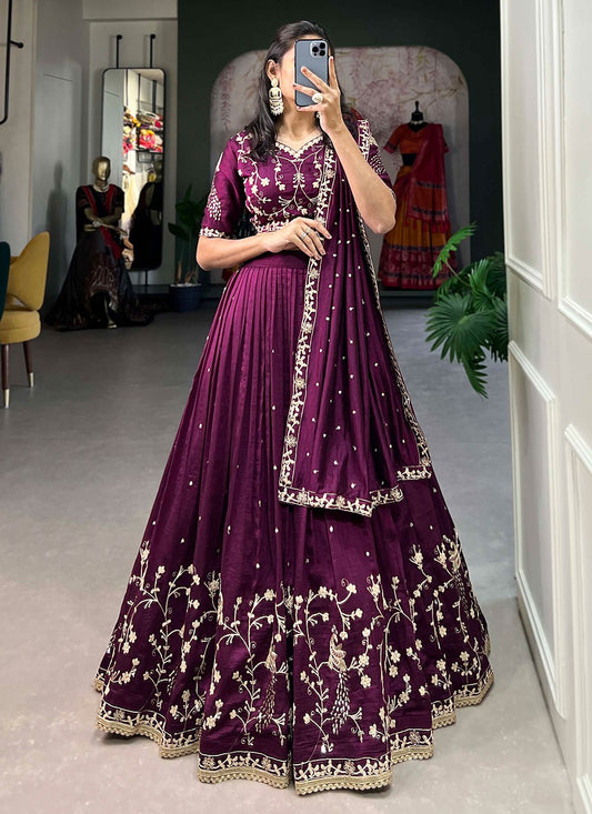 Embroidered Vichitra Silk A - Line Lehenga - L1869