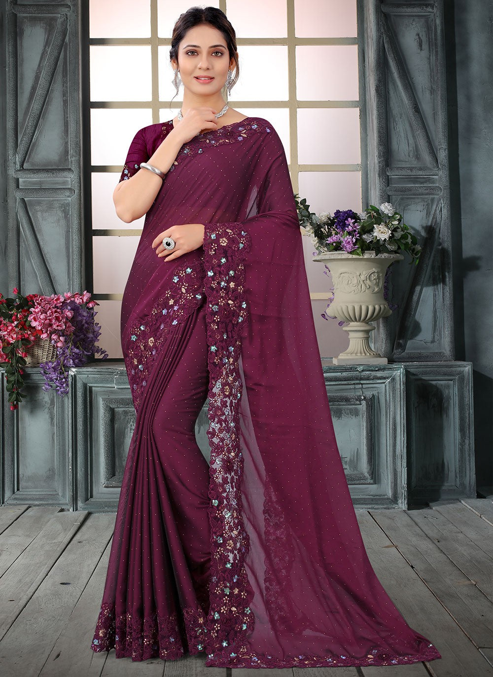 Traditional Embroidered Silk Saree - S1017