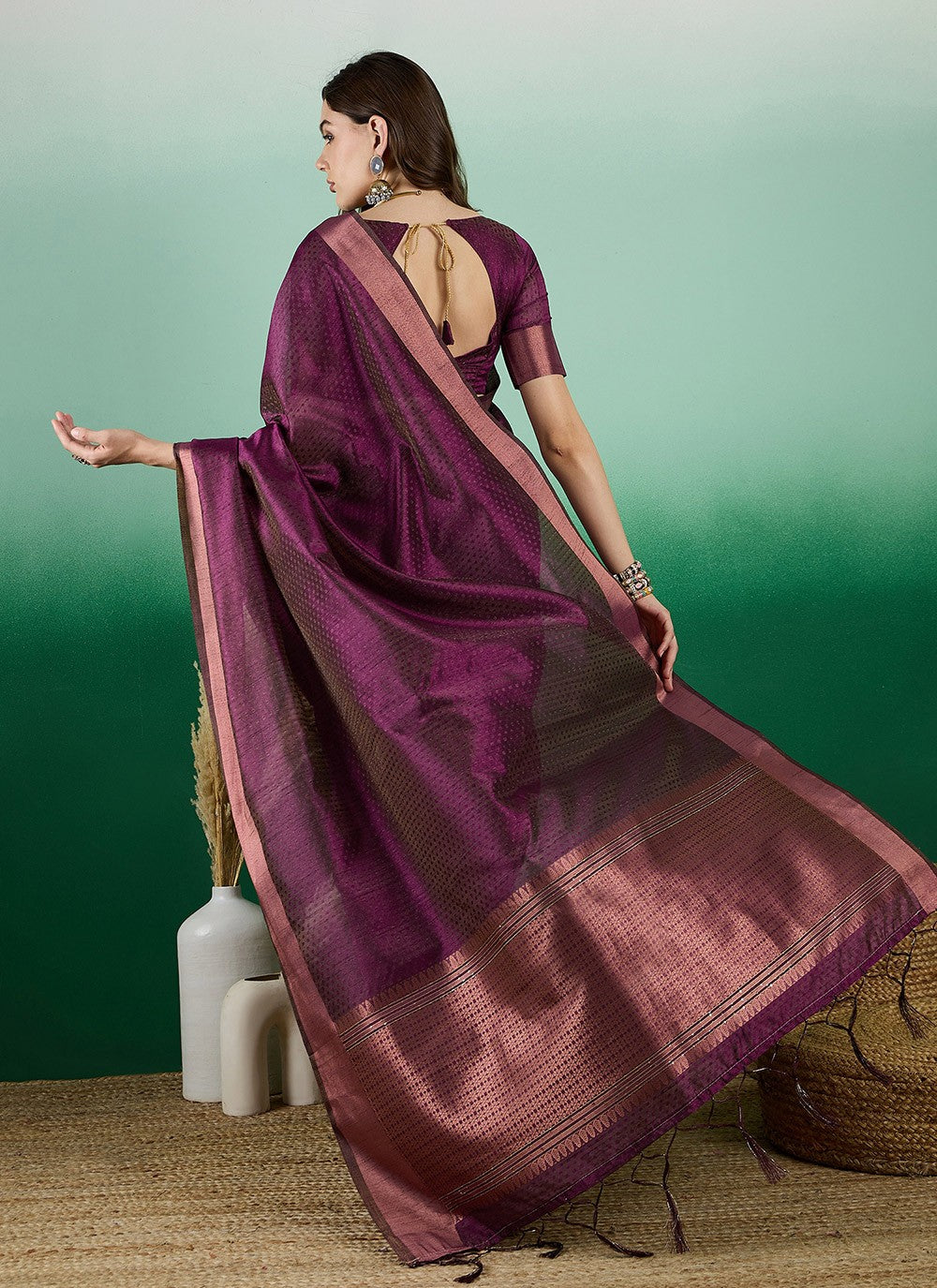 Casual Woven Khadi, Organza Saree - S7198