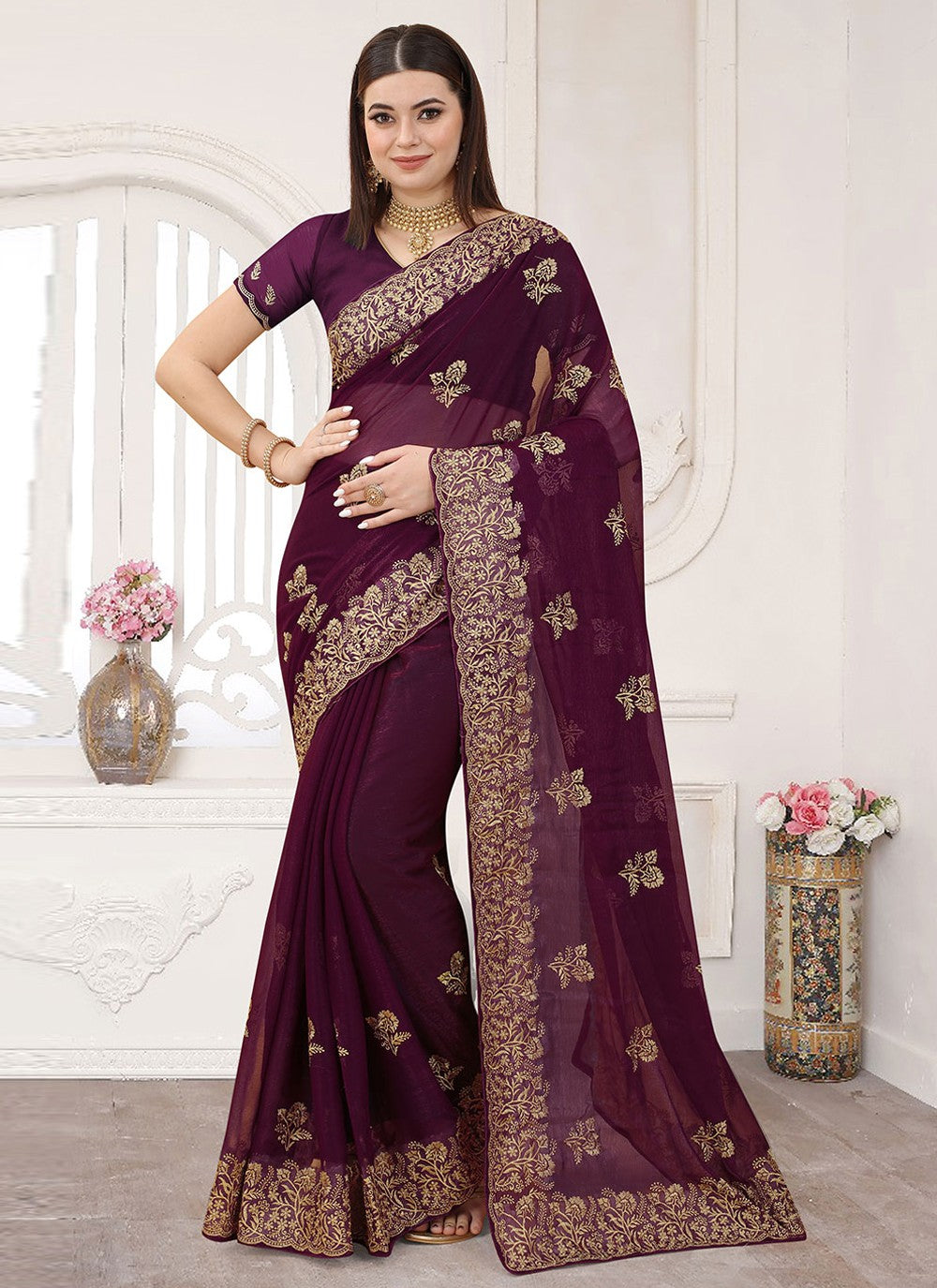 Classic Embroidered Silk Saree - S2059