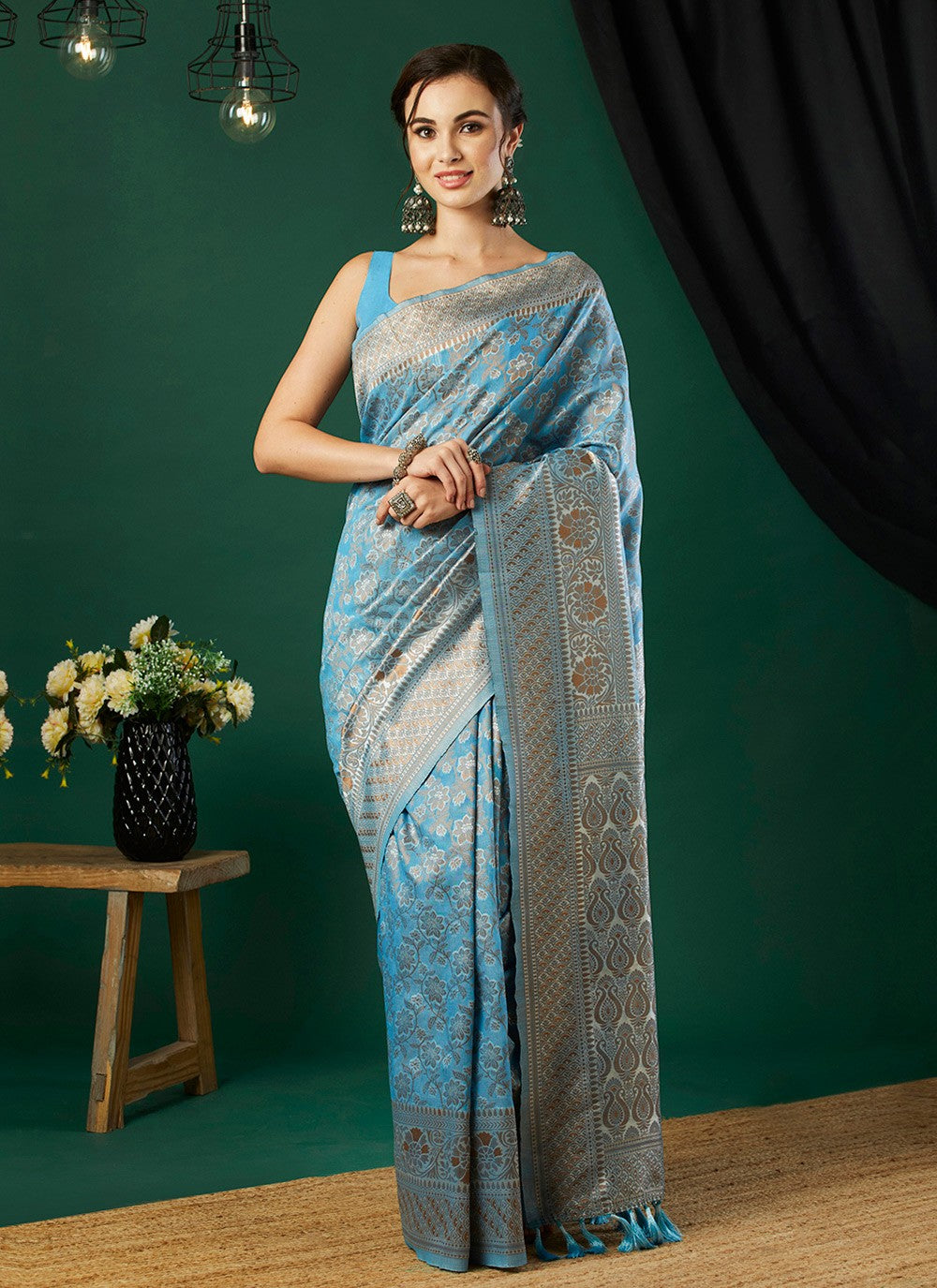 Casual Jacquard Work Linen Grey Saree - S11258