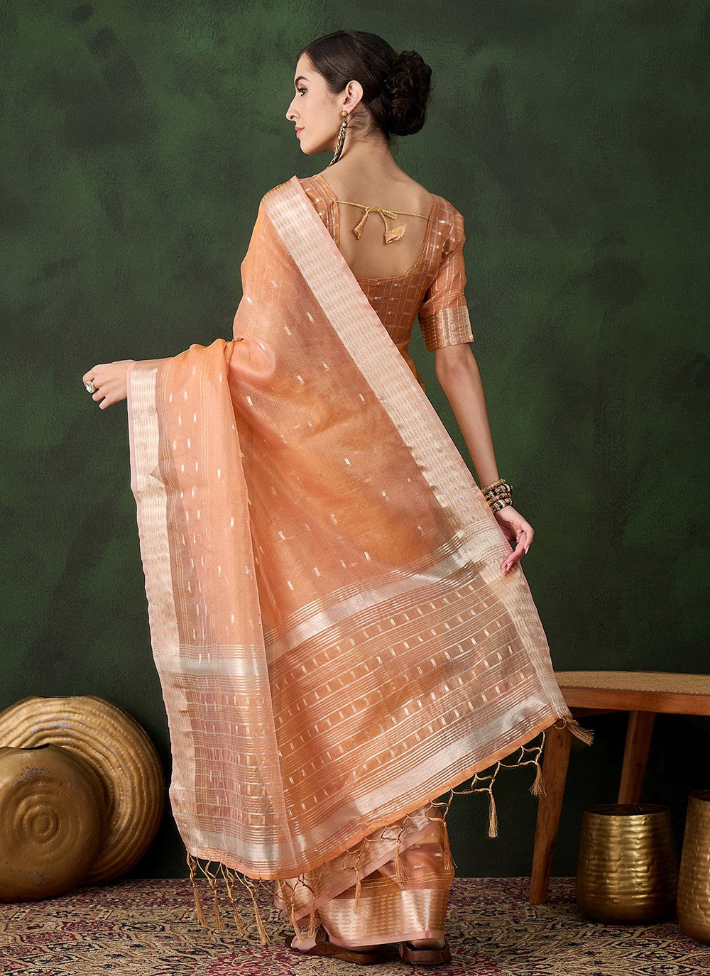 Contemporary Jacquard Work Khadi, Organza Saree - S10486