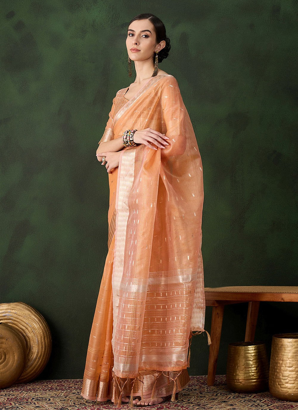 Contemporary Jacquard Work Khadi, Organza Saree - S10486