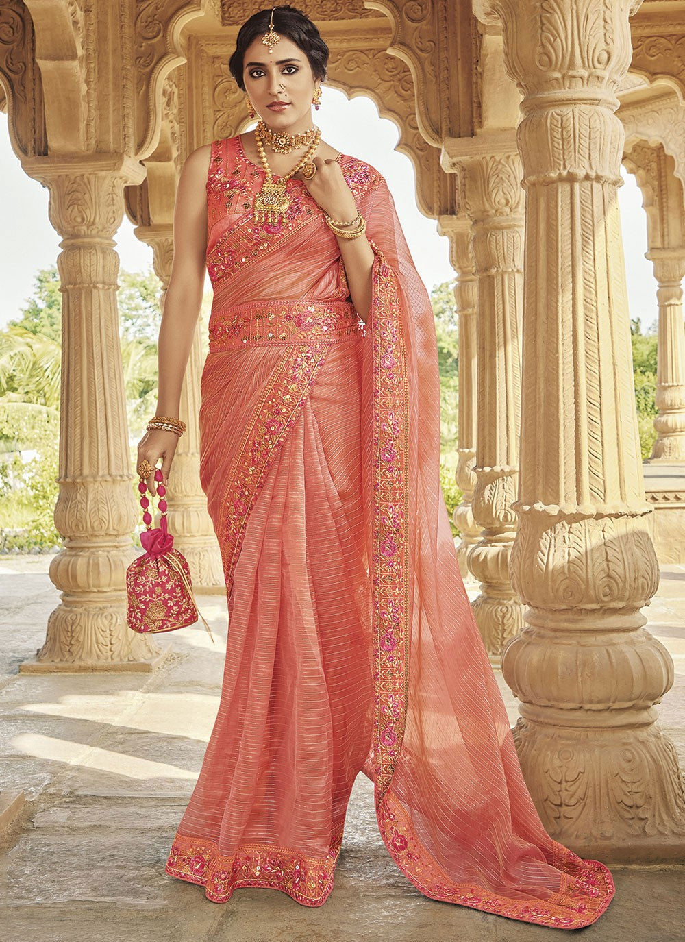 Trendy Embroidered Fancy Fabric Saree - S4814