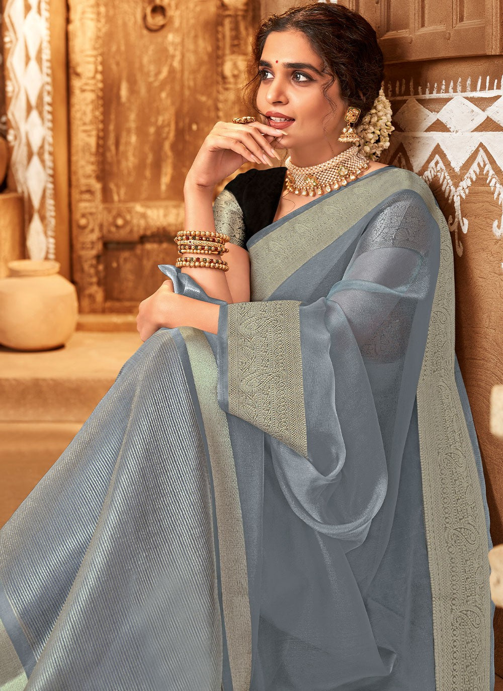 Classic Woven Organza Saree - S1343