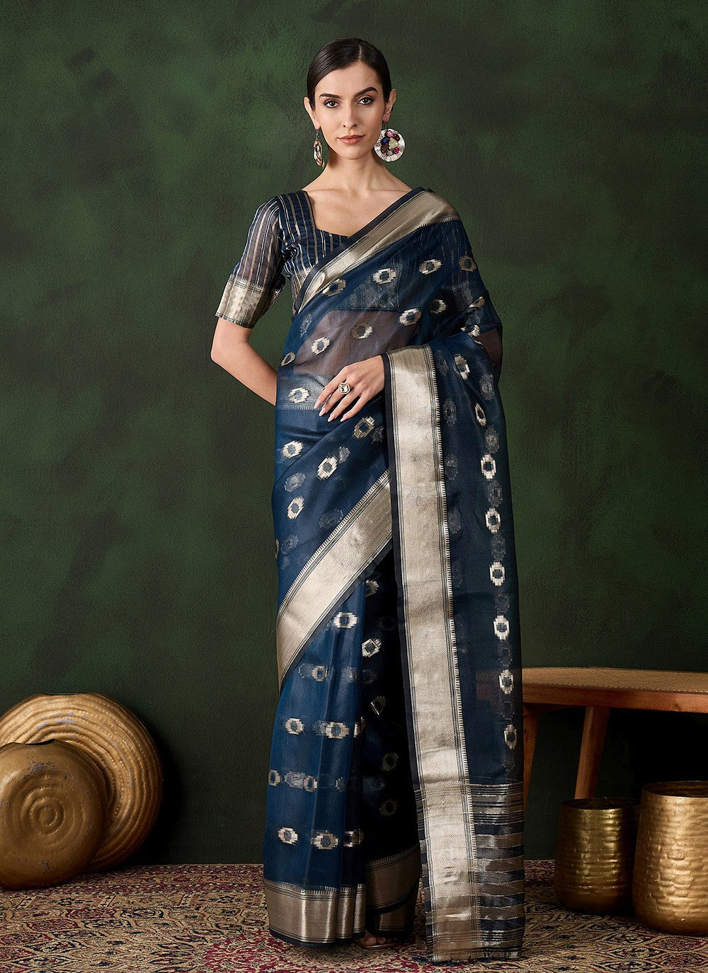 Classic Jacquard Work Khadi, Organza Saree - S10470