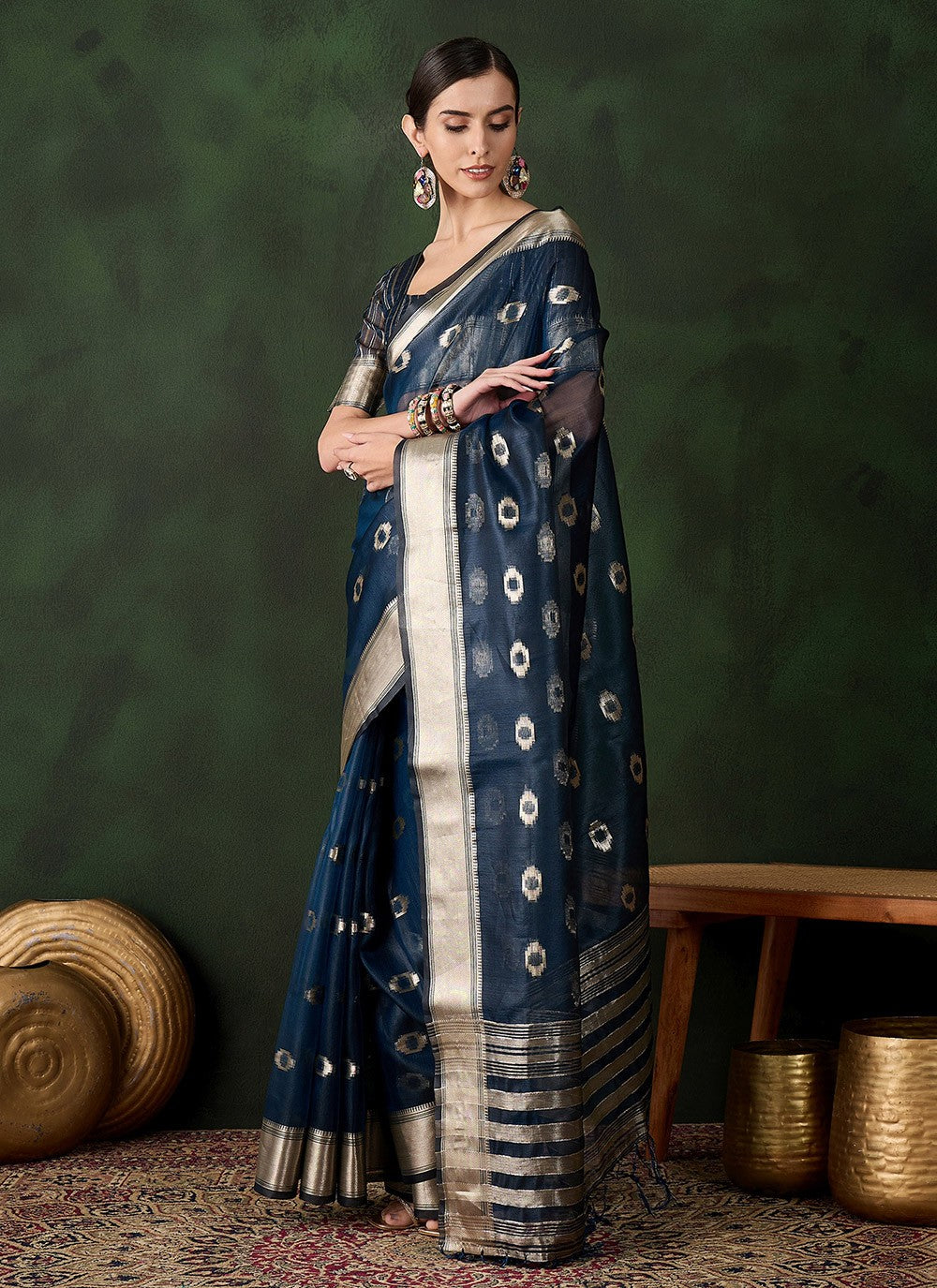 Classic Jacquard Work Khadi, Organza Saree - S10470