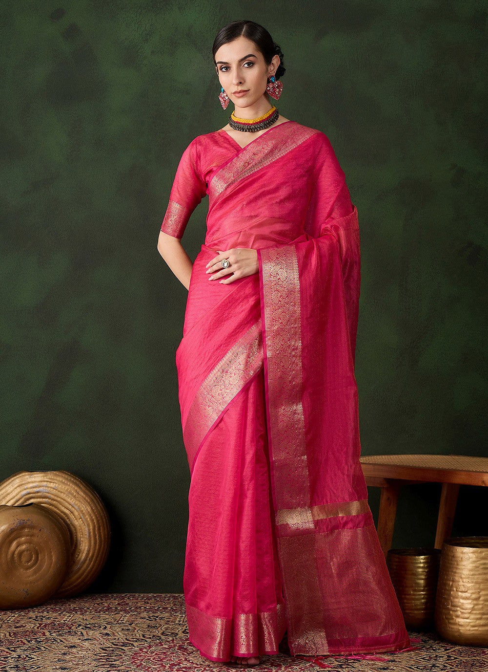 Trendy Jacquard Work Khadi, Organza Saree - S10491