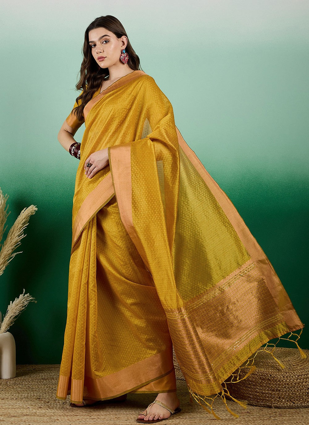 Casual Woven Khadi, Organza Saree - S7198