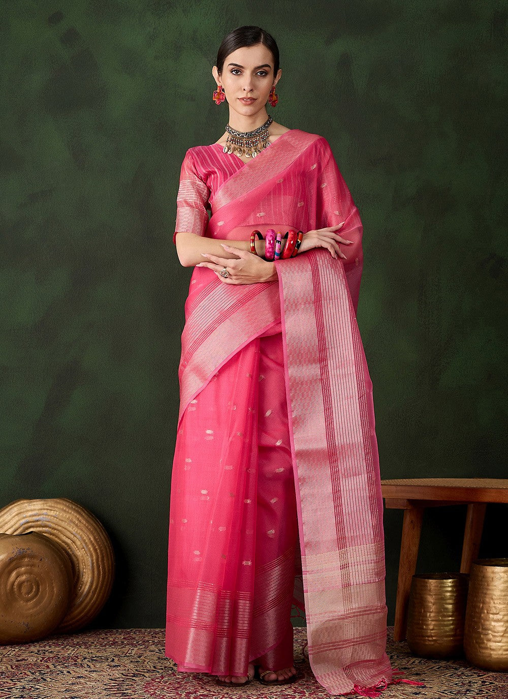 Trendy Woven Khadi, Organza Saree - S10452