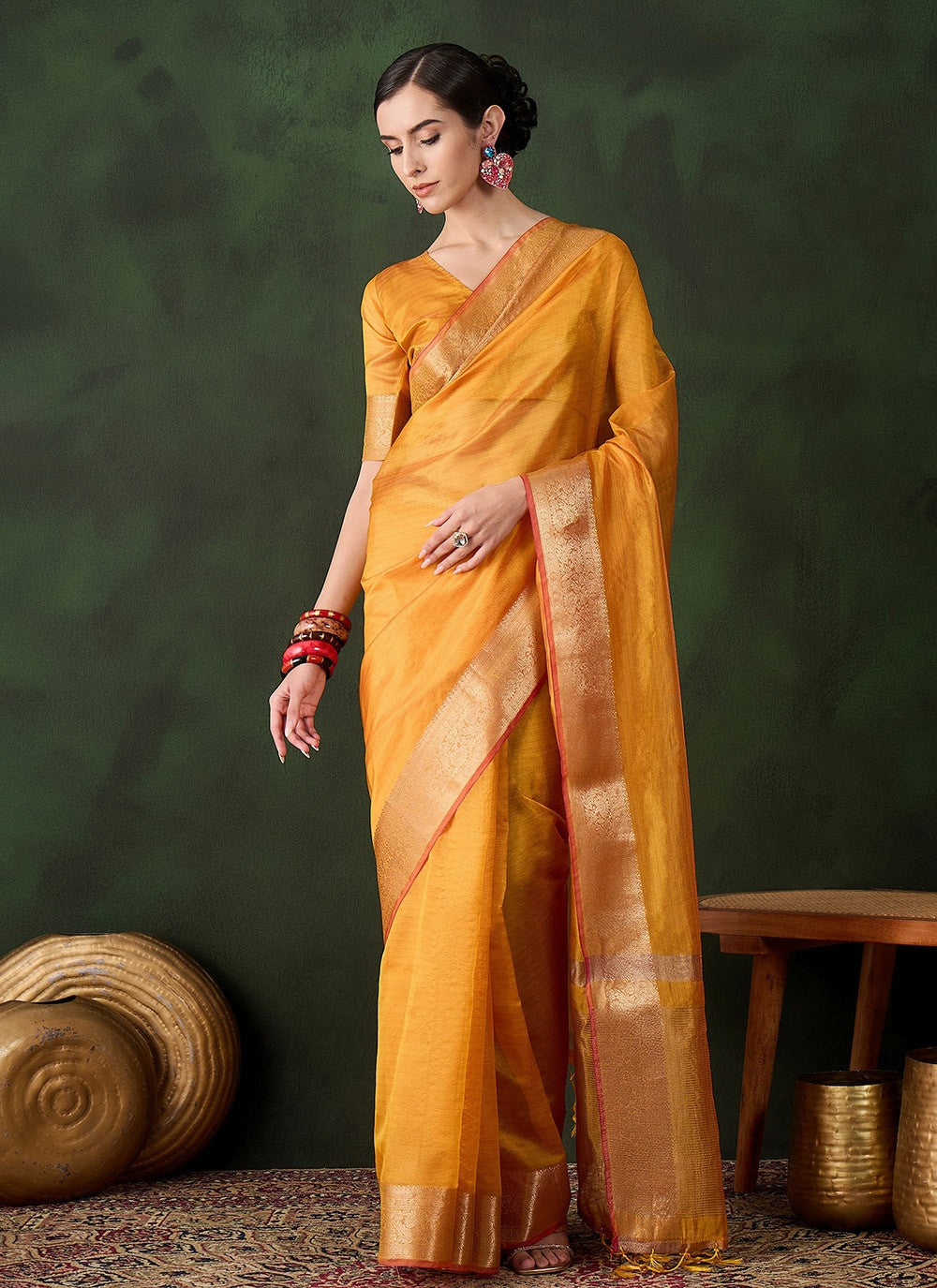 Trendy Jacquard Work Khadi, Organza Saree - S10491