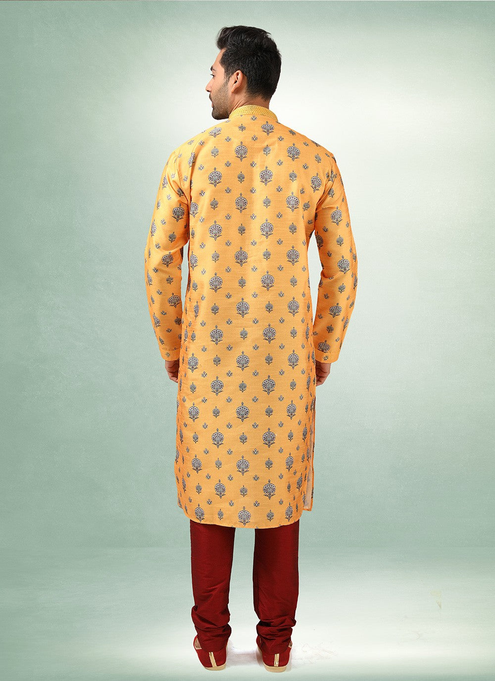 Printed Art Silk Yellow Kurta Pyjama - M2867