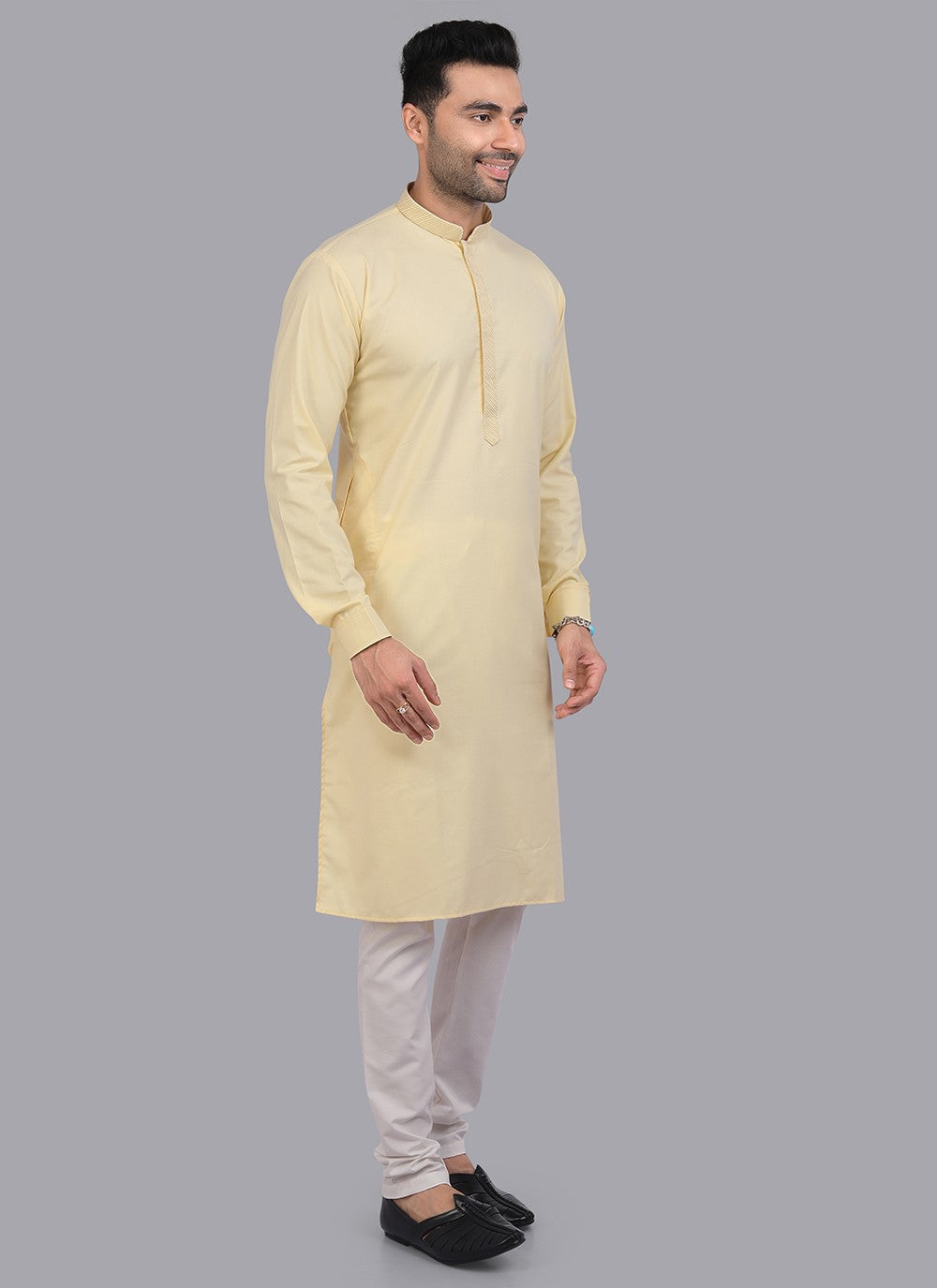 Plain Art Silk Yellow Kurta Pyjama - M6722