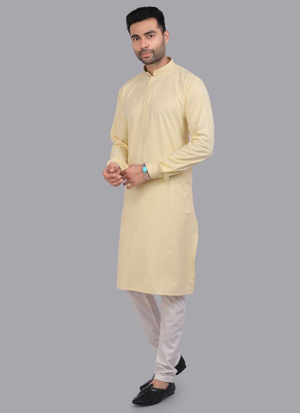 Plain Art Silk Yellow Kurta Pyjama - M6722