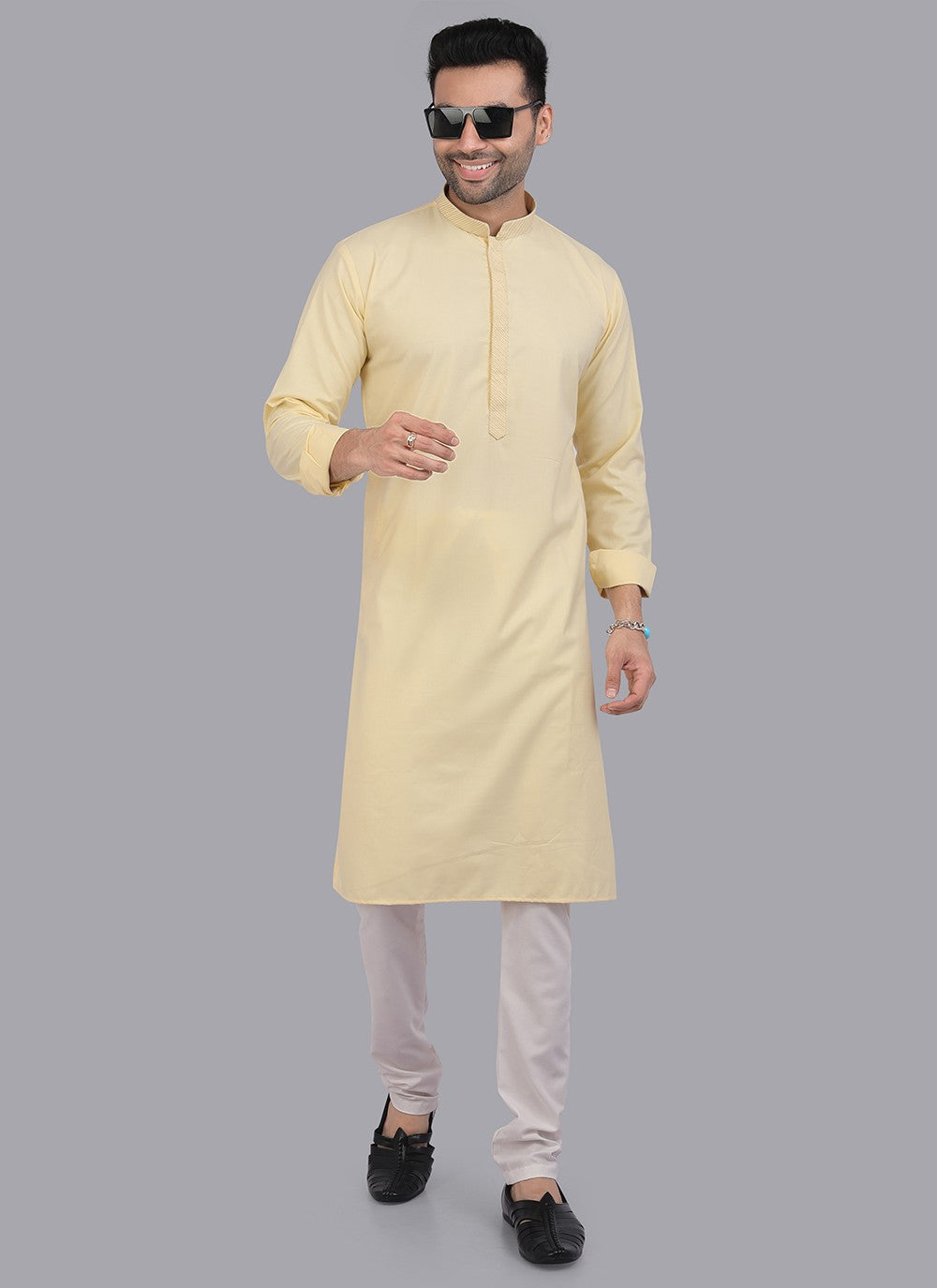 Plain Art Silk Yellow Kurta Pyjama - M6722