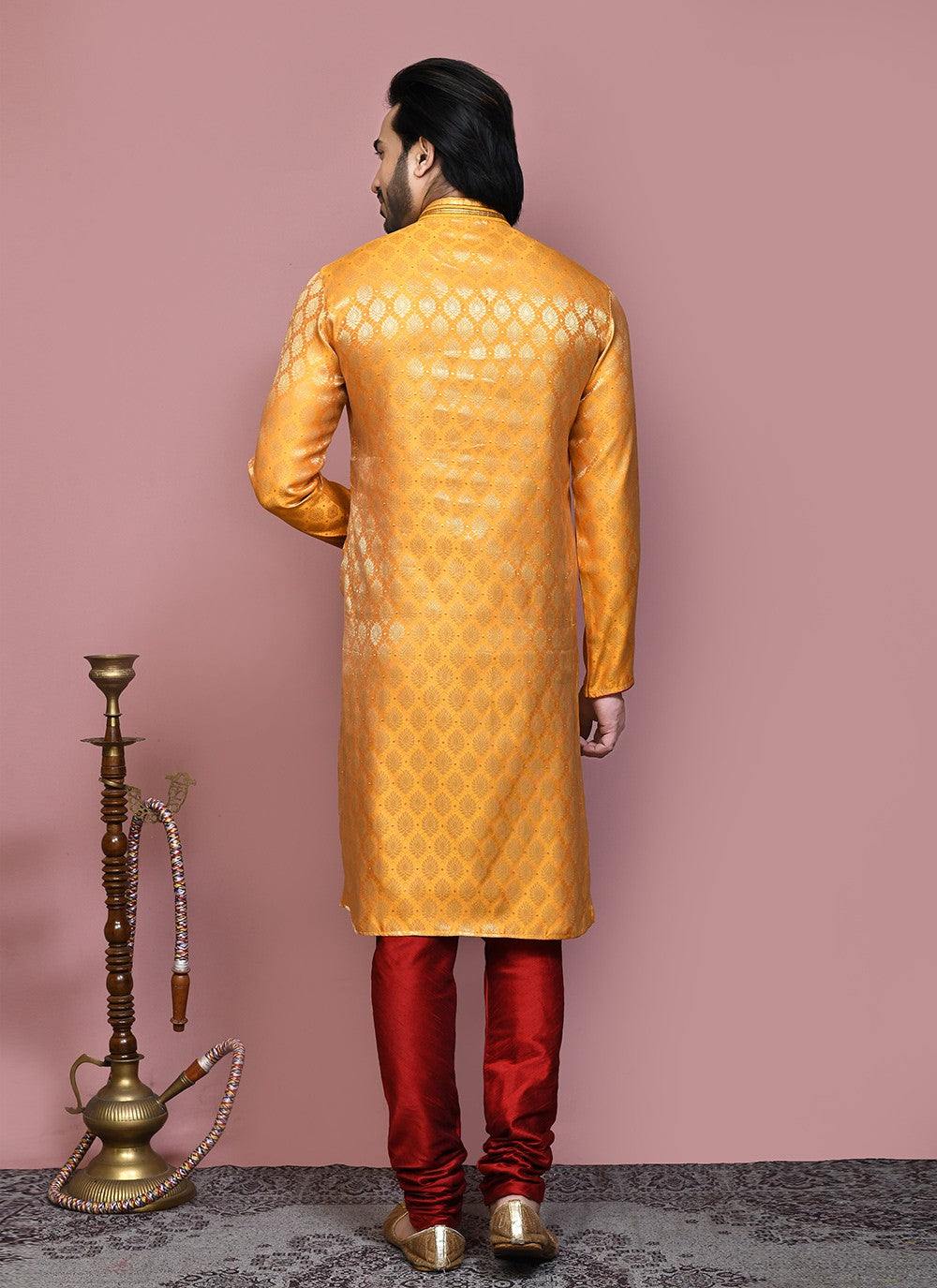 Resham Art Silk Yellow Kurta Pyjama - M7899