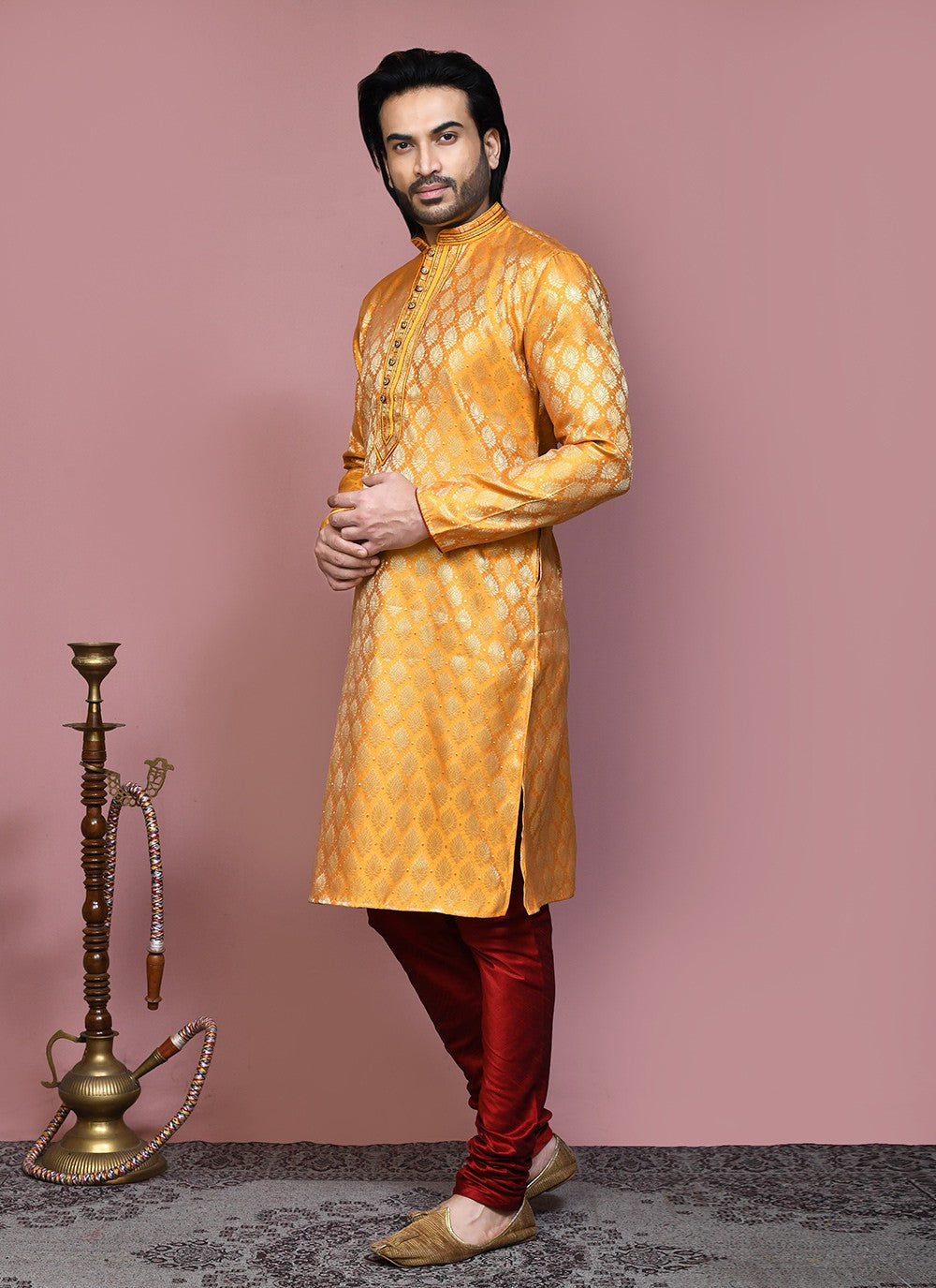 Resham Art Silk Yellow Kurta Pyjama - M7899