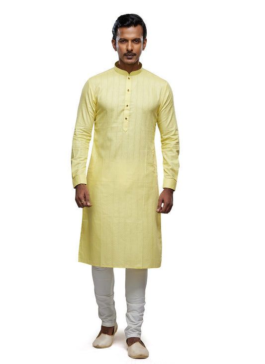 Printed Art Silk Yellow Kurta Pyjama - M6761