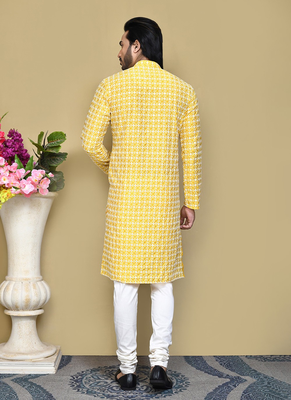 Buttons Cotton Yellow Kurta Pyjama - M7784