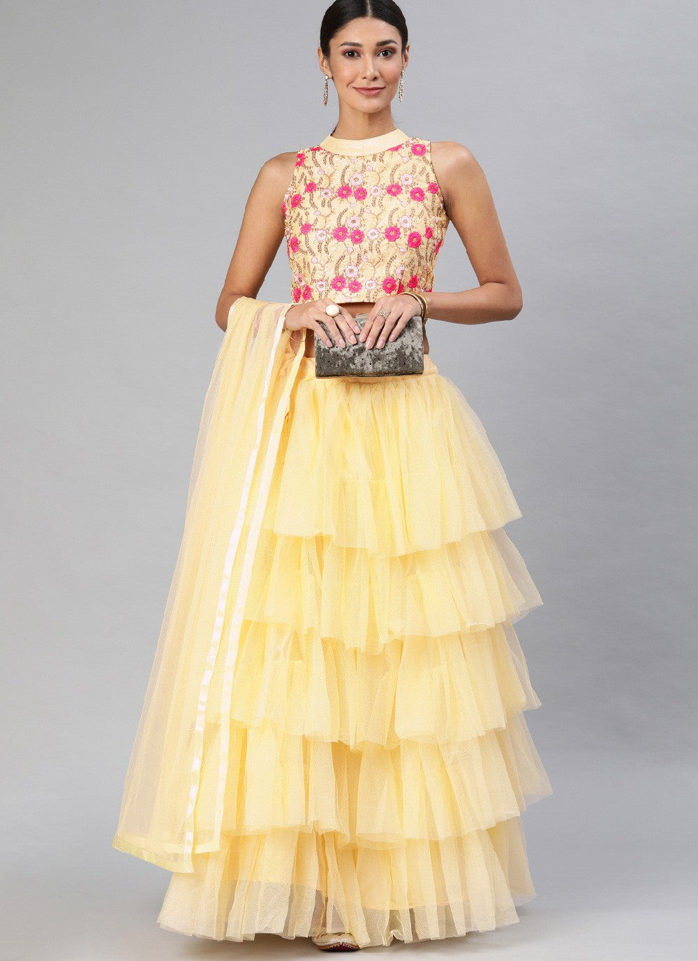 Ruffle Net A - Line Lehenga - L1118