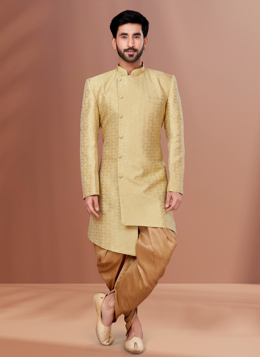 Fancy Work Jacquard Yellow Indo Western - M4643