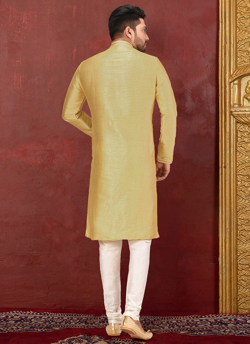 Embroidered Malbari Silk Yellow Kurta Pyjama - M2731