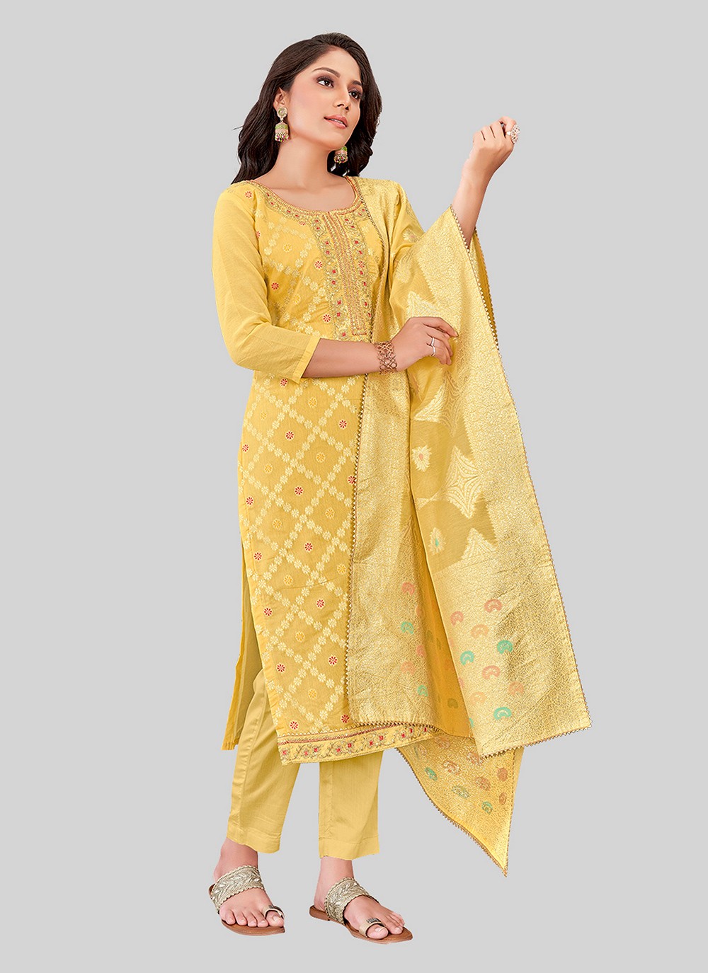 Chanderi Silk Pant Style Suit - T2505