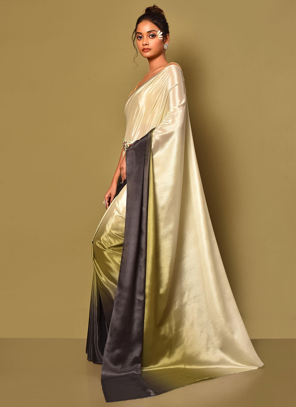 Trendy Plain Chinon Saree - S3000