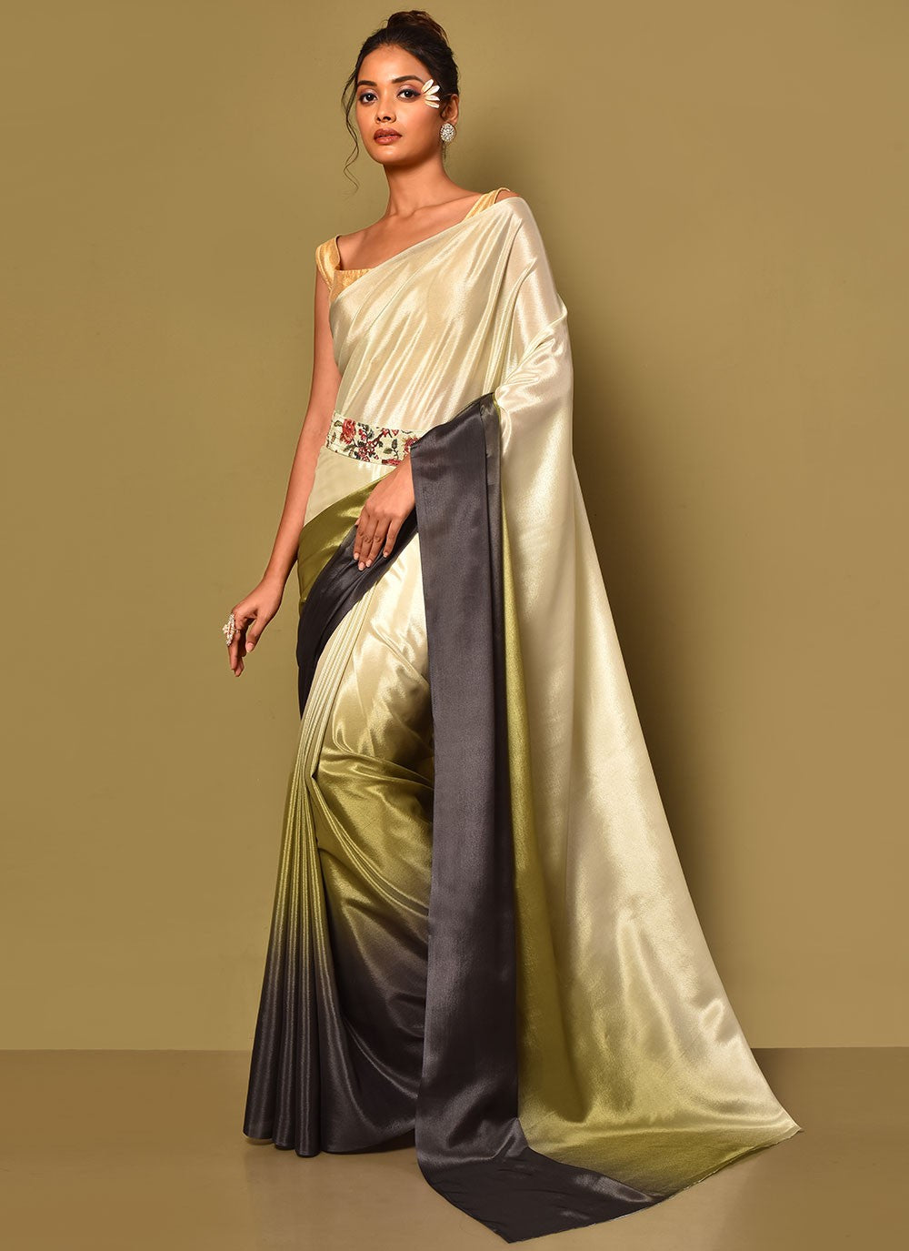 Trendy Plain Chinon Saree - S3000